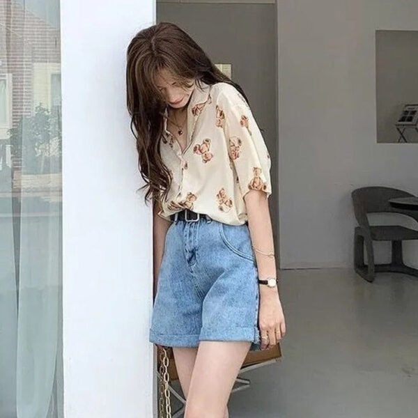 chiffon blouse with teddy bear print chiffon blouse with teddy bear print