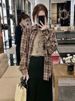 plaid shirt with turn down collar