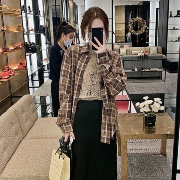 plaid shirt with turn down collar
