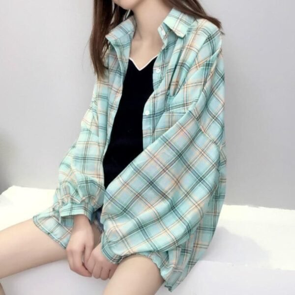 plaid shirt with balloon sleeves