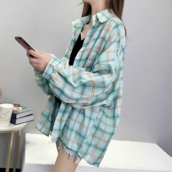 plaid shirt with balloon sleeves