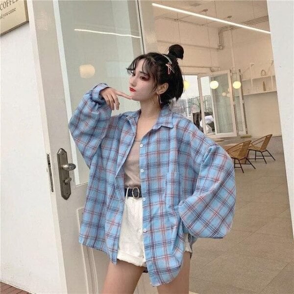 plaid shirt with balloon sleeves
