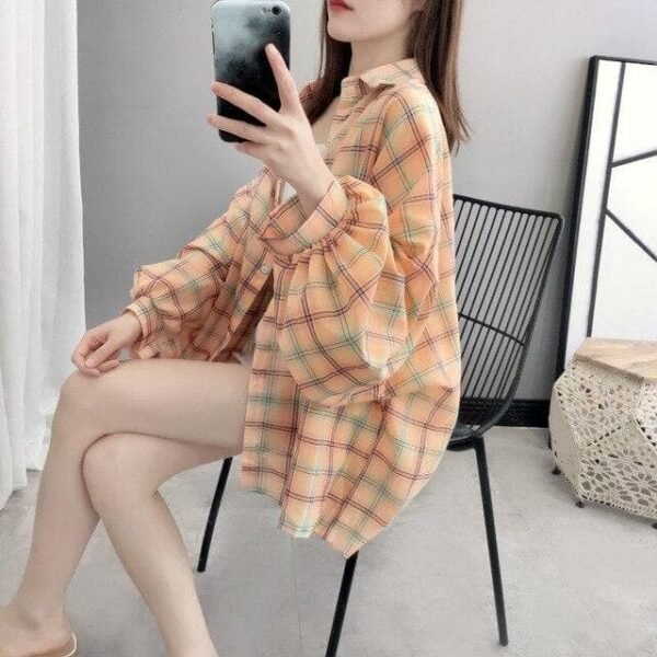 plaid shirt with balloon sleeves