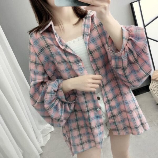 plaid shirt with balloon sleeves