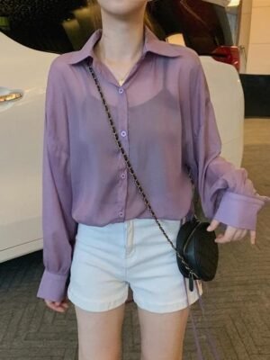 button down blouse with side hem split