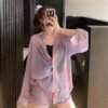transparent button down shirt with holo effect