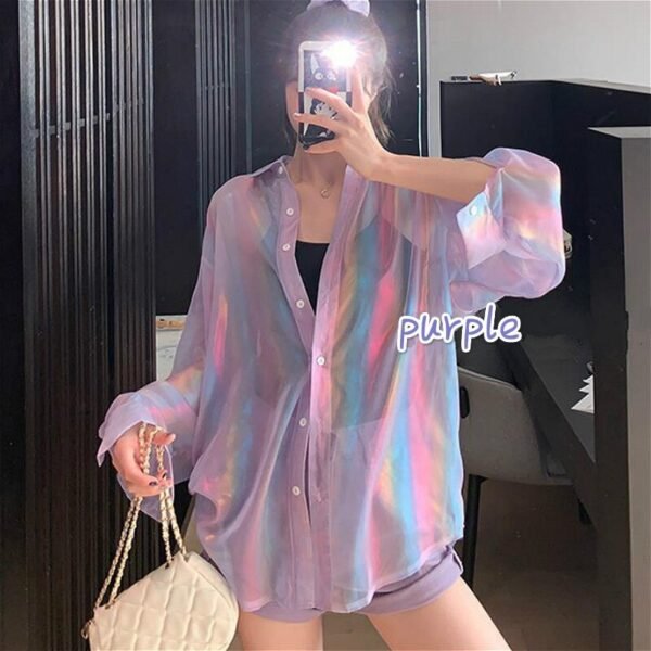 transparent button down shirt with holo effect