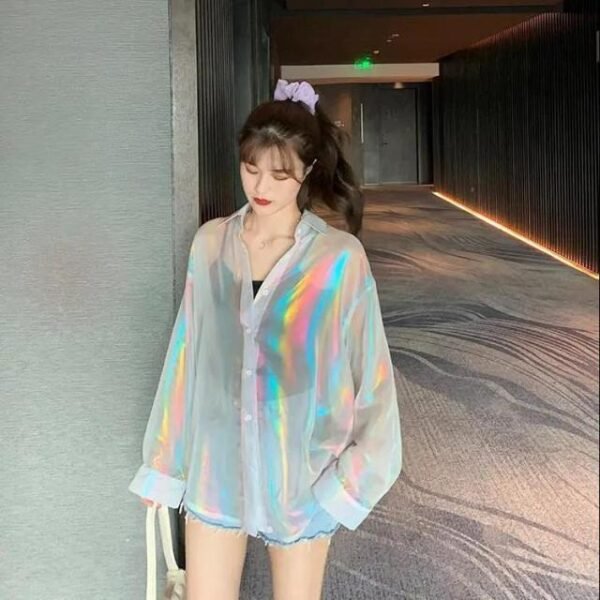 transparent button down shirt with holo effect