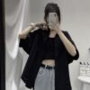 oversized button down shirt with wide half sleeves