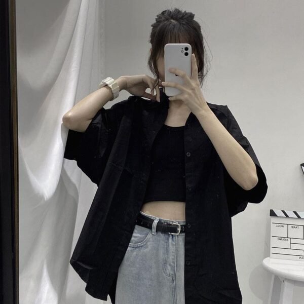 oversized button down shirt with wide half sleeves
