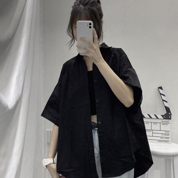 oversized button down shirt with wide half sleeves