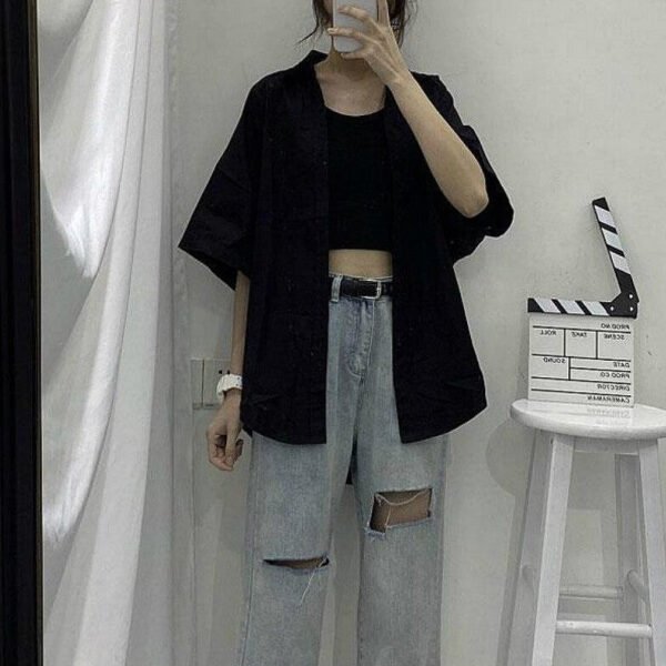 oversized button down shirt with wide half sleeves