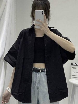 oversized button down shirt with wide half sleeves