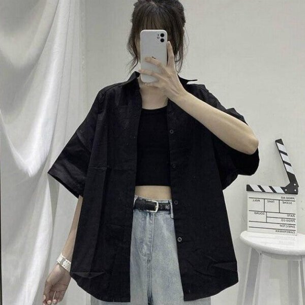 oversized button down shirt with wide half sleeves