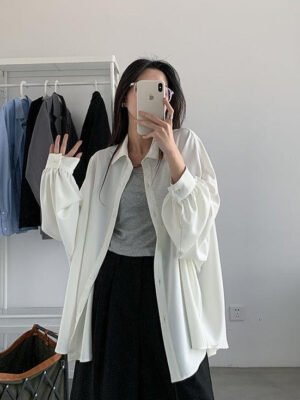oversized button down shirt with turn down collar