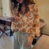 see through button down blouse with floral print (s to 4xl!)