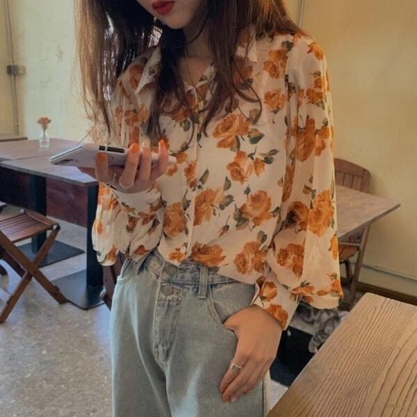 see through button down blouse with floral print (s to 4xl!)