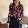 see through button down blouse with floral print (s to 4xl!)