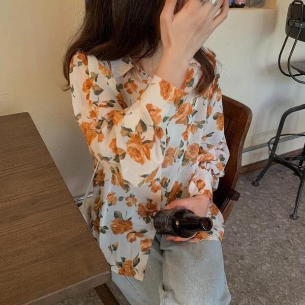see through button down blouse with floral print (s to 4xl!)