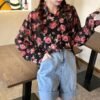 see through button down blouse with floral print (s to 4xl!)
