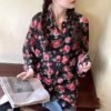 see through button down blouse with floral print (s to 4xl!)