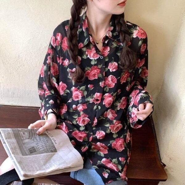 see through button down blouse with floral print (s to 4xl!)