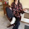 see through button down blouse with floral print (s to 4xl!)