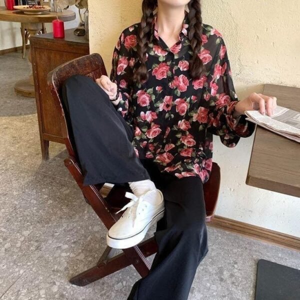 see through button down blouse with floral print (s to 4xl!)