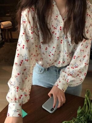 button down blouse with floral print