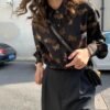 button down blouse with butterfly print
