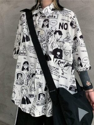 collared shirt with comic print
