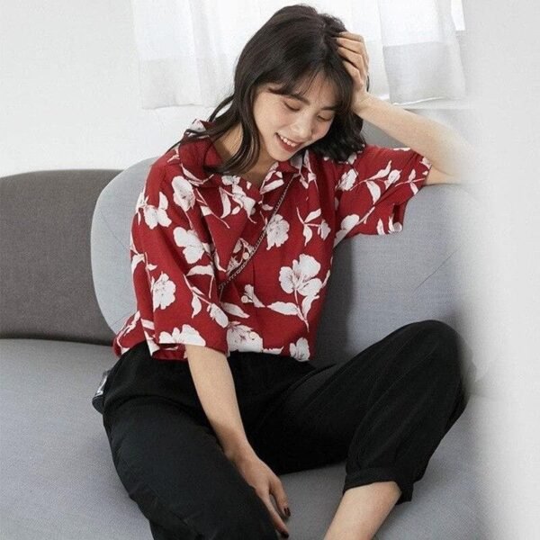 shortsleeved button down shirt with floral print
