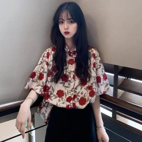 shortsleeved button down shirt with floral print