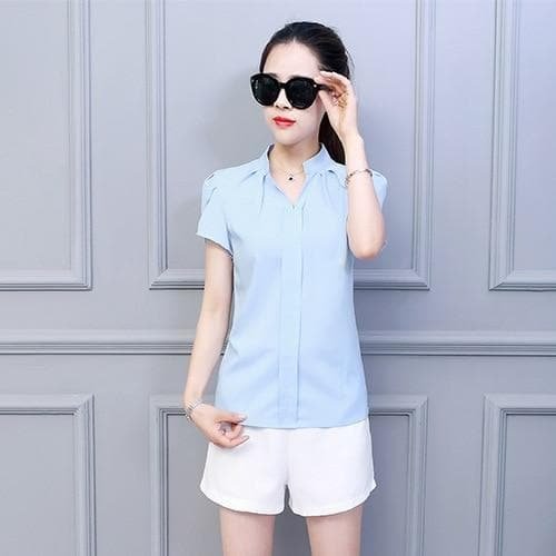 shortsleeved blouse with v neck