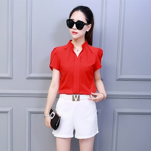 shortsleeved blouse with v neck