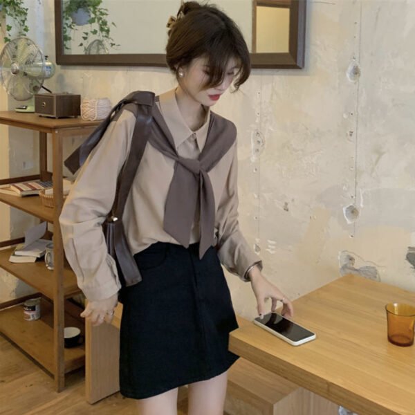 2 in 1 blouse with faux scarf