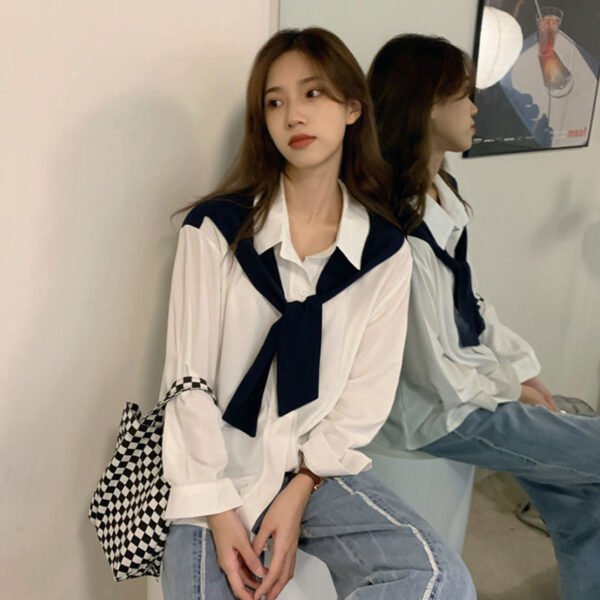 2 in 1 blouse with faux scarf