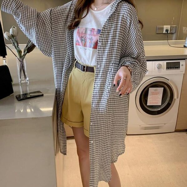long button down blouse with plaid pattern (s 4xl!)